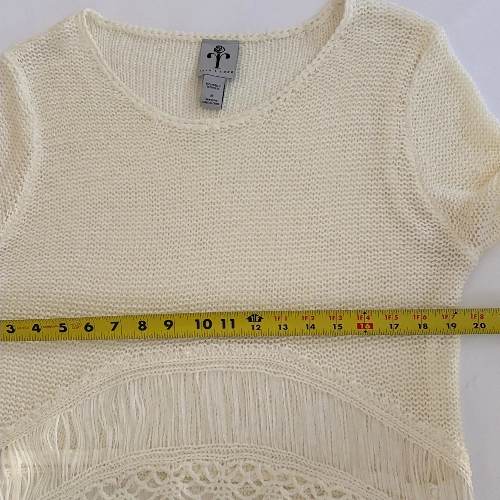 Rain + Rose Sweater Ivory Knit Sweater with Fringe NWOT size Medium - Picture 8 of 9
